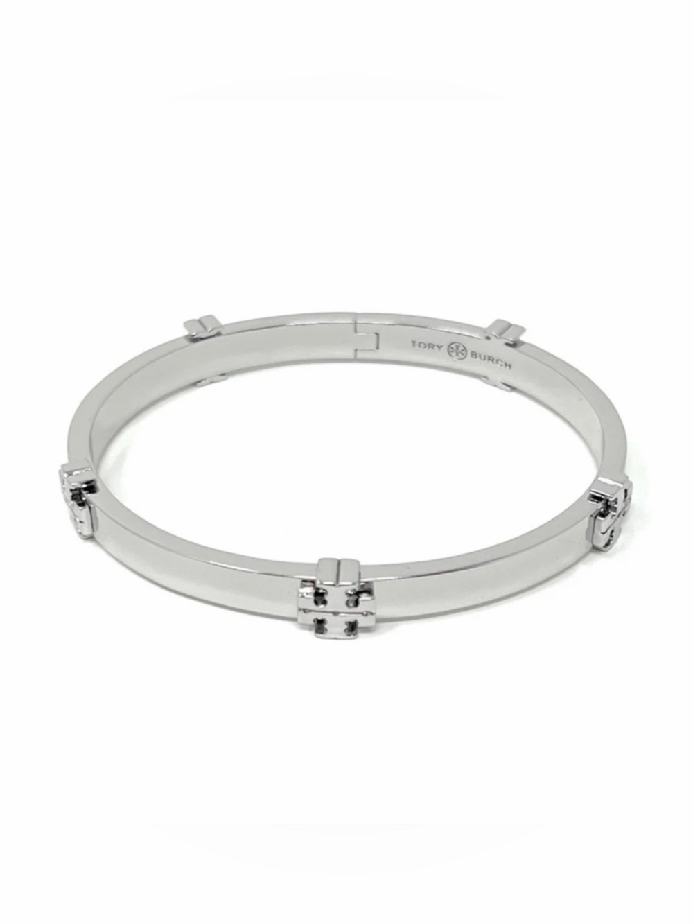 Tory Burch Silver Hinged Logo Bangle Bracelet